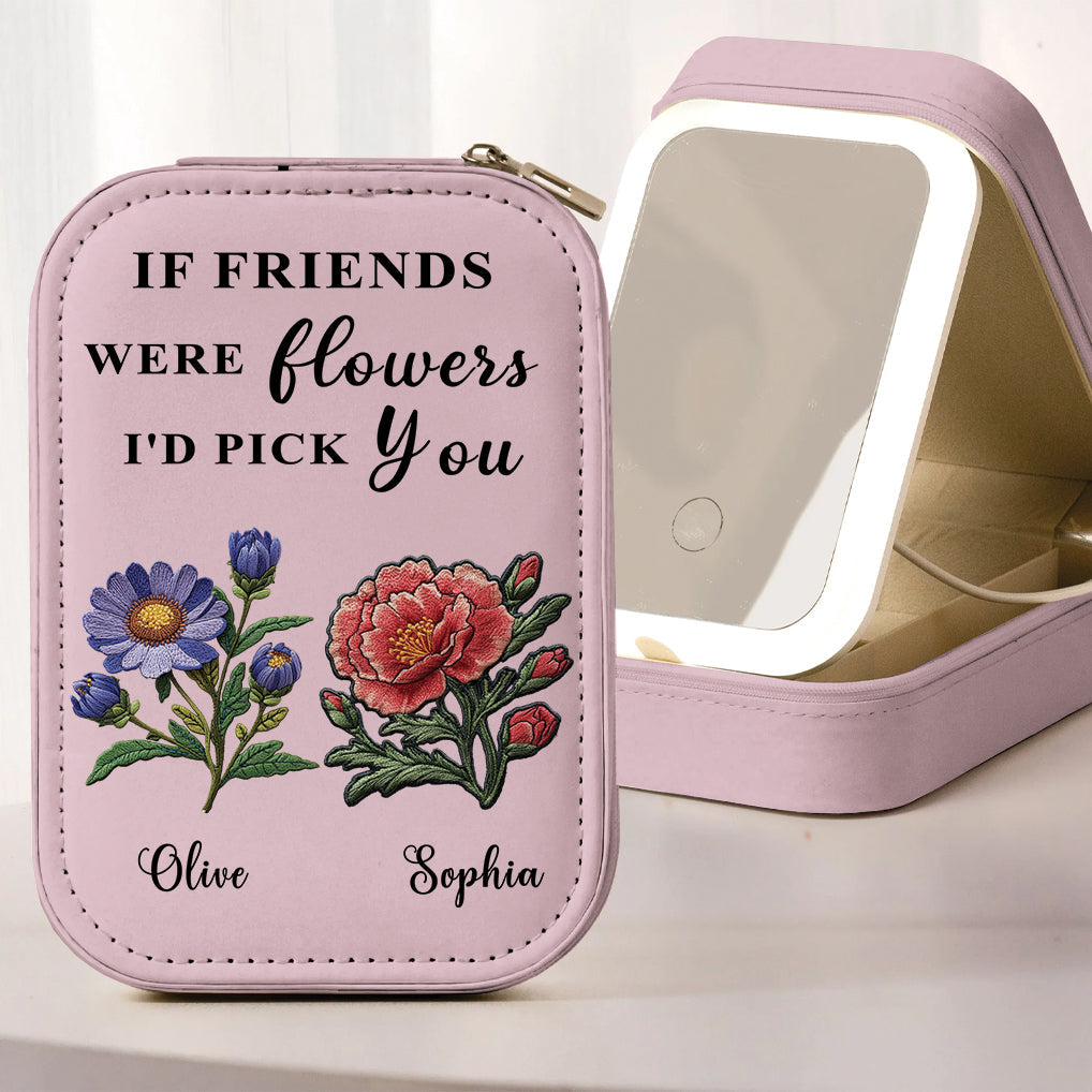 Fleur de naissance pour meilleure amie - Boîte à bijoux personnalisée avec miroir LED