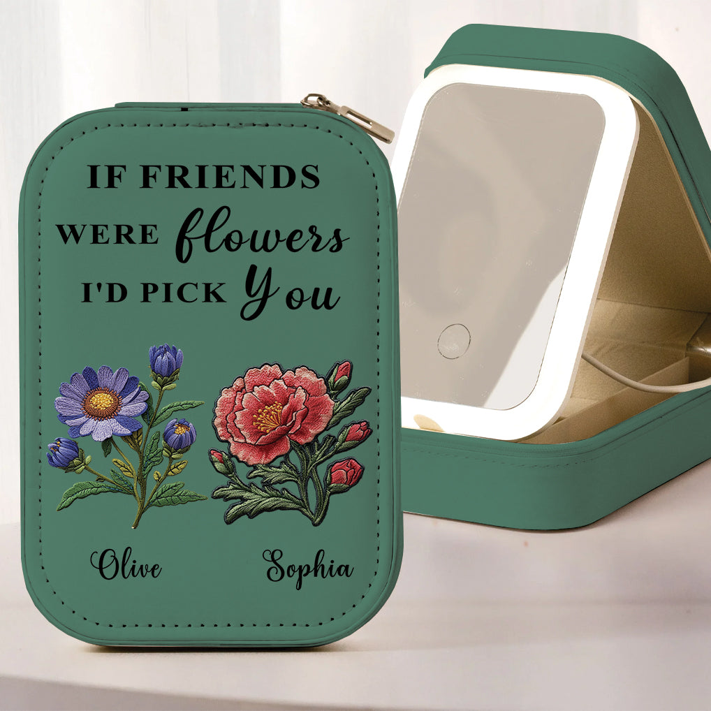 Fleur de naissance pour meilleure amie - Boîte à bijoux personnalisée avec miroir LED