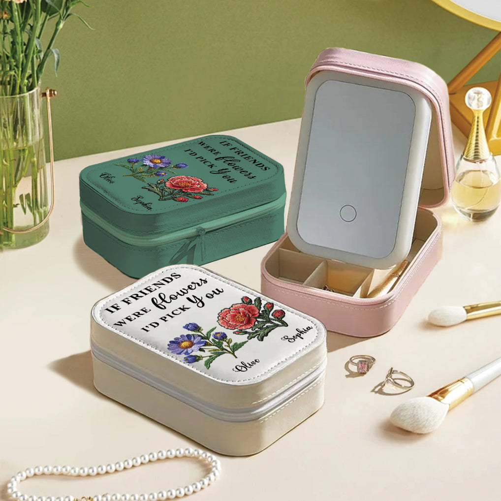 Fleur de naissance pour meilleure amie - Boîte à bijoux personnalisée avec miroir LED