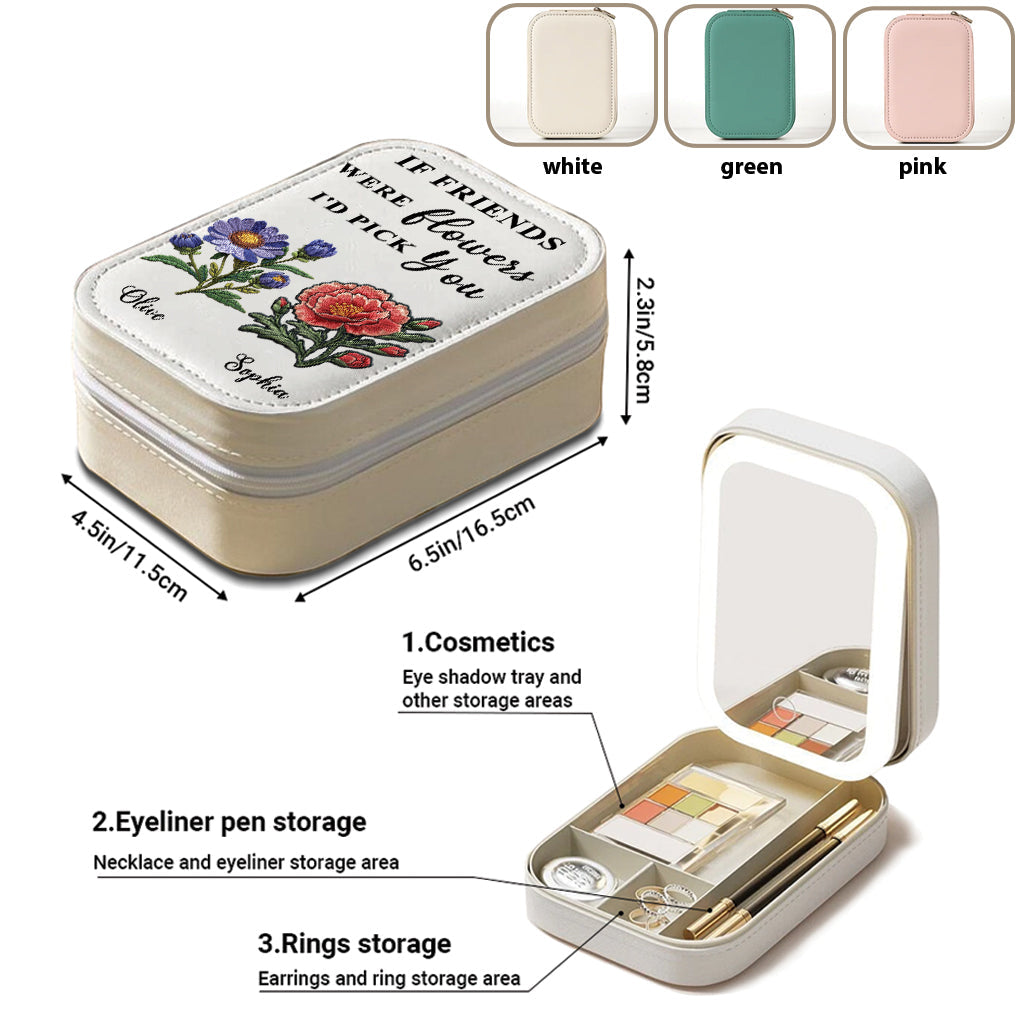 Fleur de naissance pour meilleure amie - Boîte à bijoux personnalisée avec miroir LED