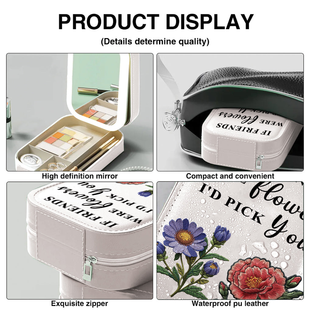 Fleur de naissance pour meilleure amie - Boîte à bijoux personnalisée avec miroir LED