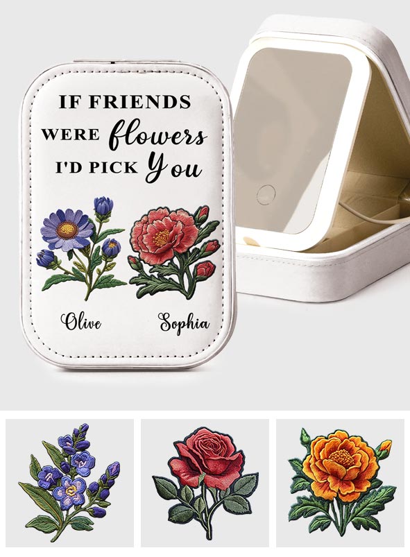 Fleur de naissance pour meilleure amie - Boîte à bijoux personnalisée avec miroir LED