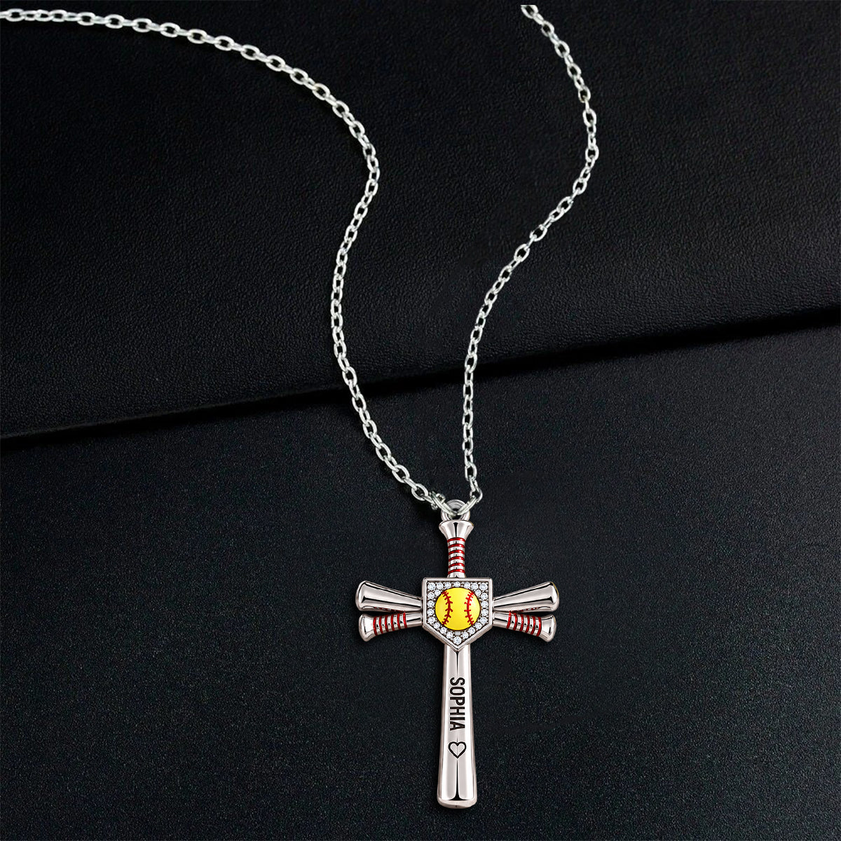 Love God, Play Ball - Personalized Softball Shaped Metal Pendant Necklace