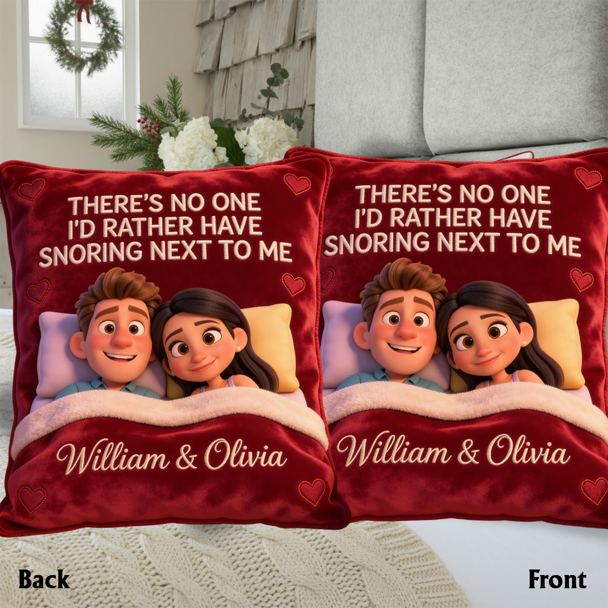 Coussin personnalisé en fausse fourrure pour couple « Couple qui ronfle »