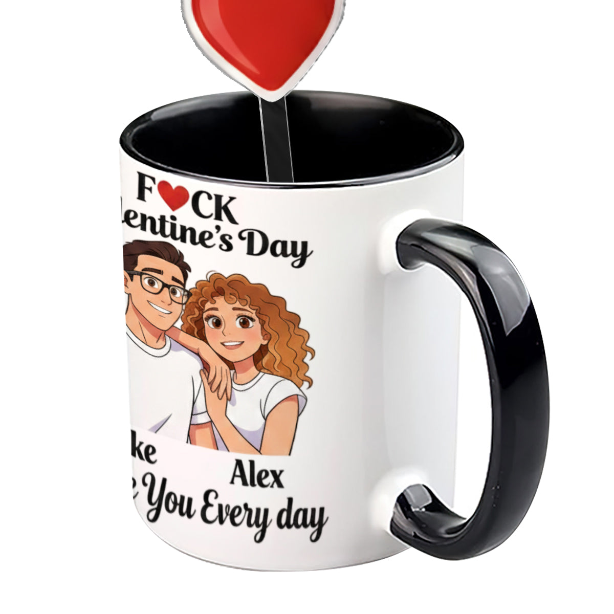 Custom From Any Photo, Couple Gift - Personalized Couple Set Accent Mug with Acrylic Stirrers