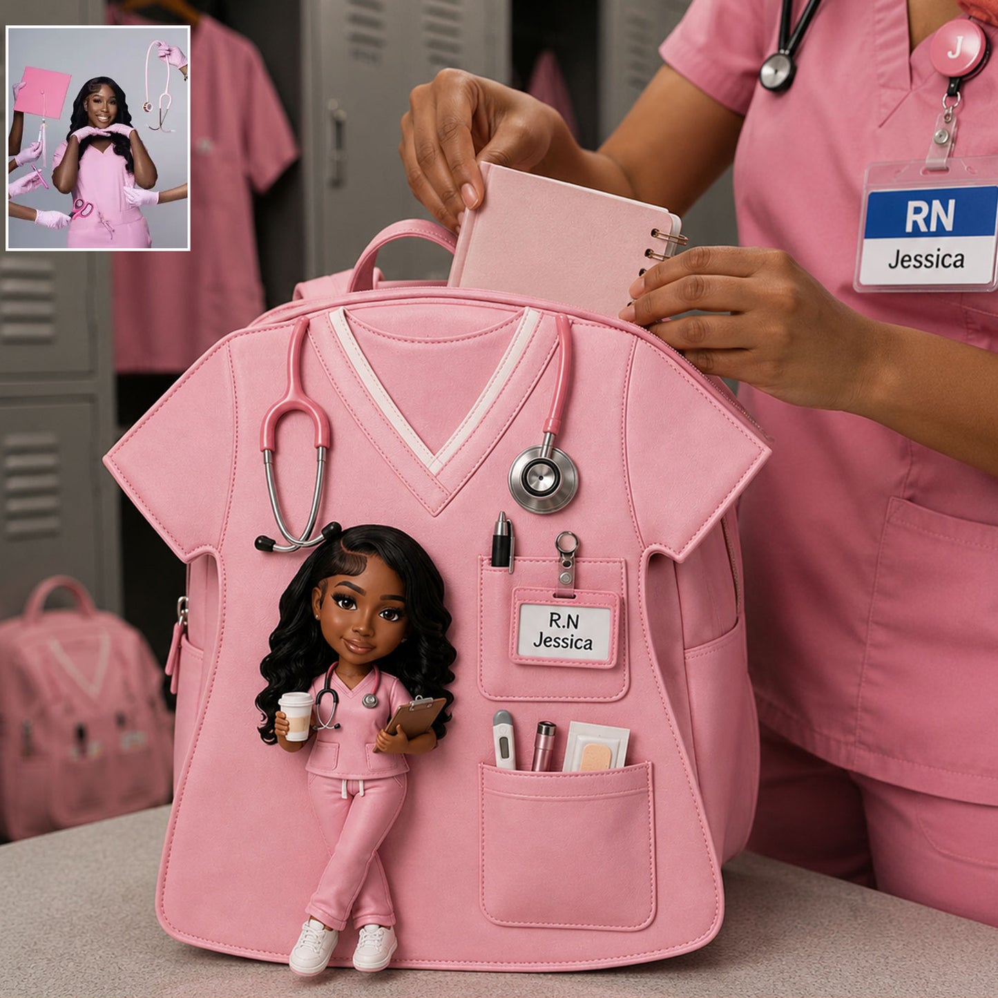 Custom Backpack For Nurse, Custom From Any Photo - Personalized Nurse Changeable Leather Patch Backpack