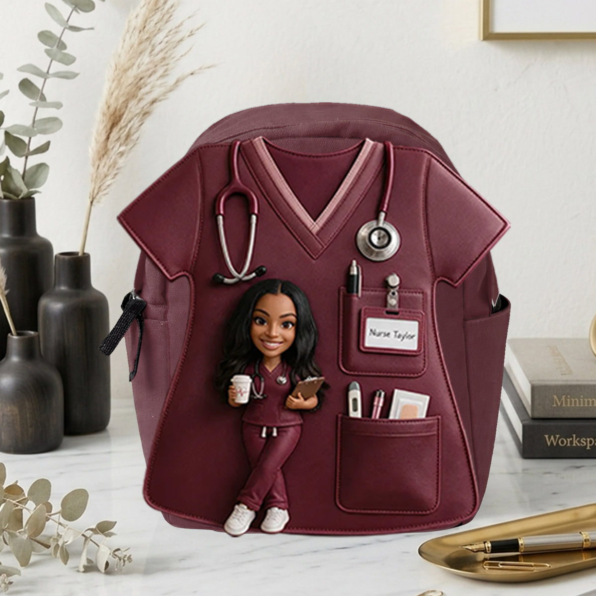 Custom Backpack For Nurse, Custom From Any Photo - Personalized Nurse Changeable Leather Patch Backpack