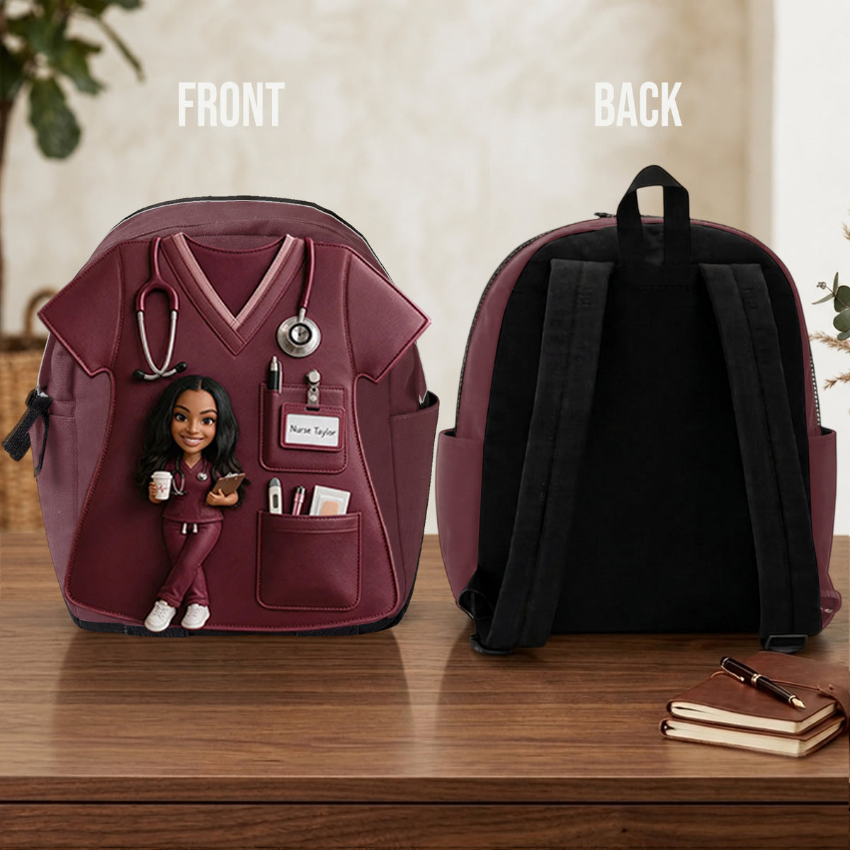 Custom Backpack For Nurse, Custom From Any Photo - Personalized Nurse Changeable Leather Patch Backpack