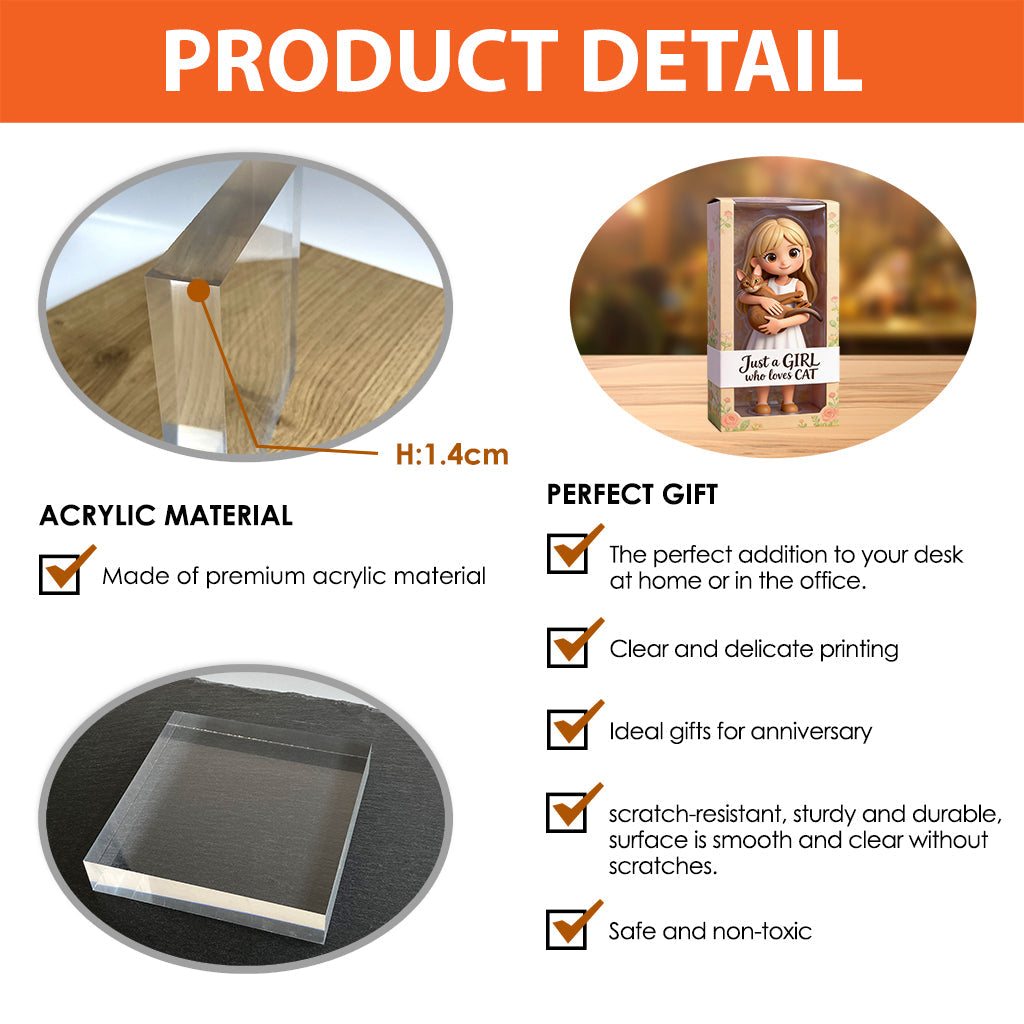 J'aime les chats - Plaque acrylique personnalisée en forme de chat