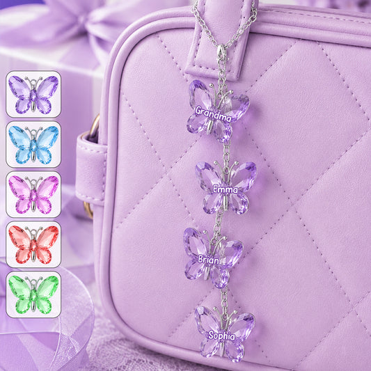 Cadeau Papillons Violets Pour Grand-Mère - Charms Suspendus Personnalisés