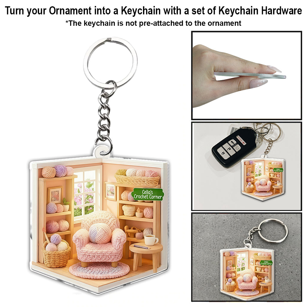 Crochet Corner Yarn Room Xmas - Personalized Crocheting Ornament