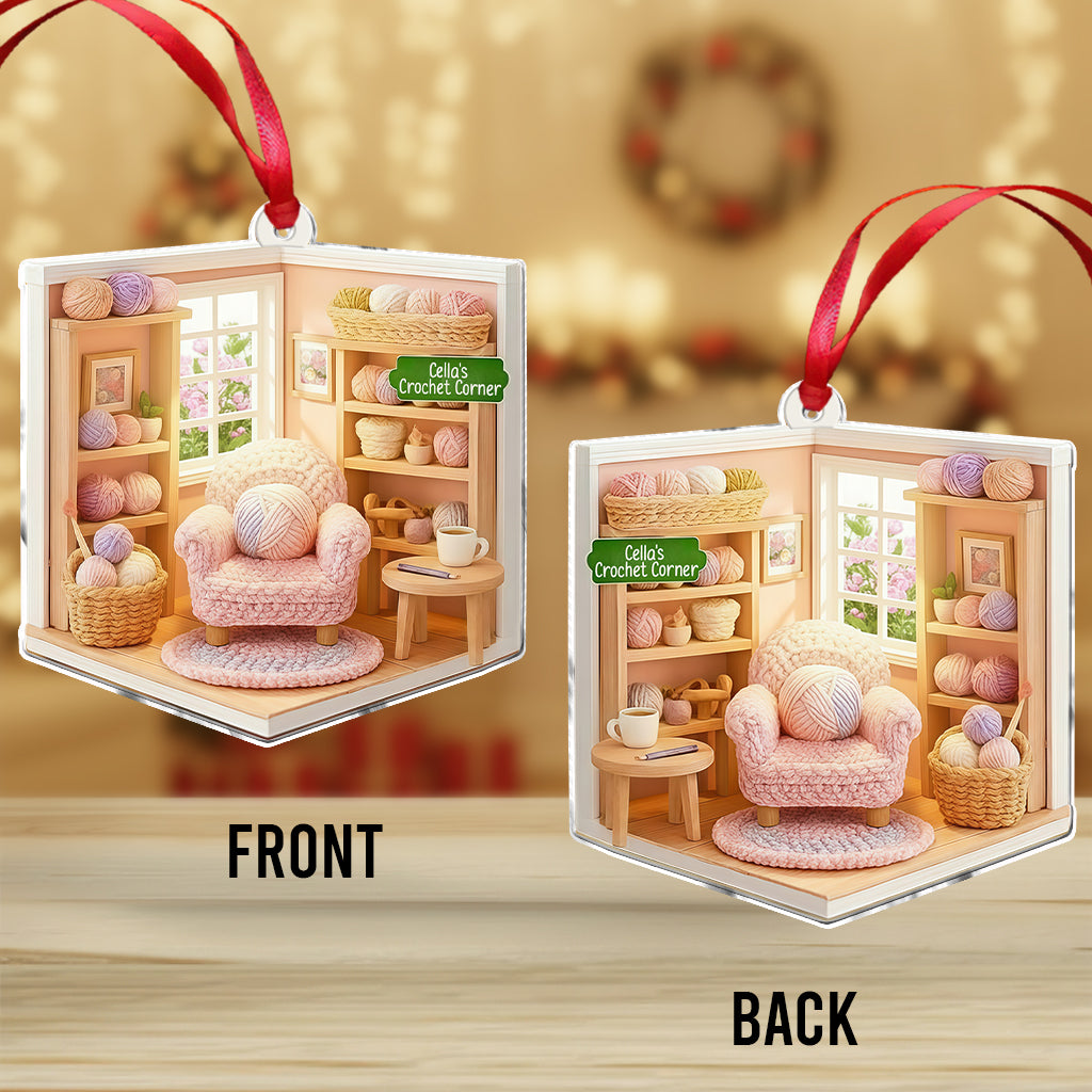 Crochet Corner Yarn Room Xmas - Personalized Crocheting Ornament