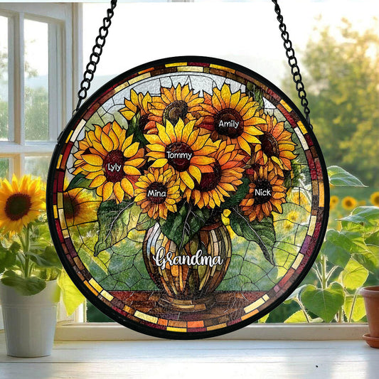 Grandma Sunflower - Personalized Grandma Stained Glass Suncatcher