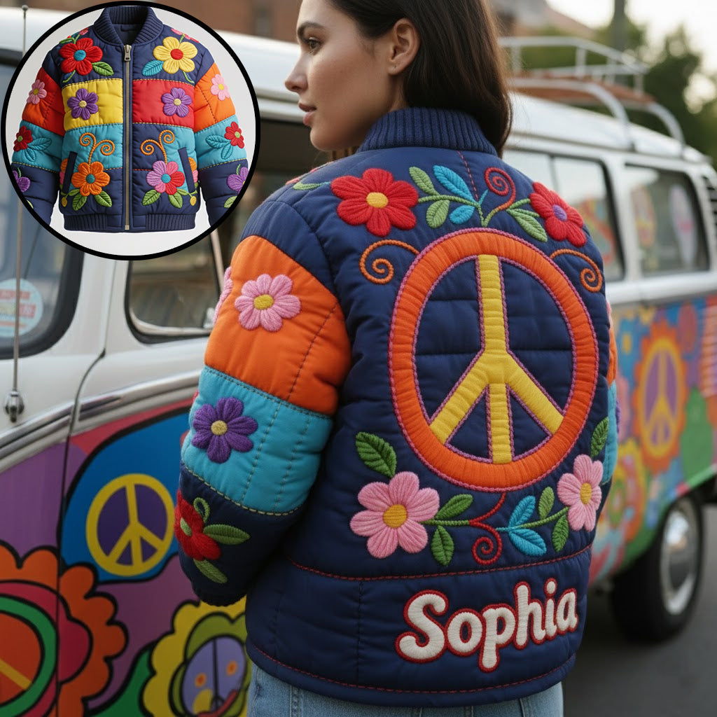 Paix, amour et lumière - Veste bomber hippie personnalisée