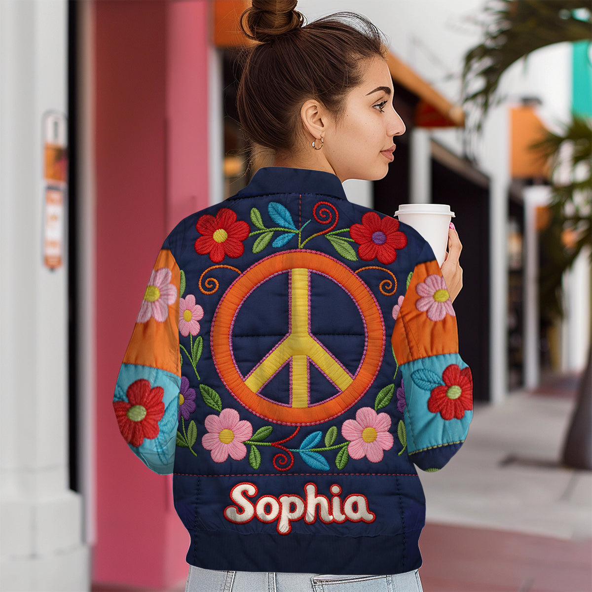 Paix, amour et lumière - Veste bomber hippie personnalisée