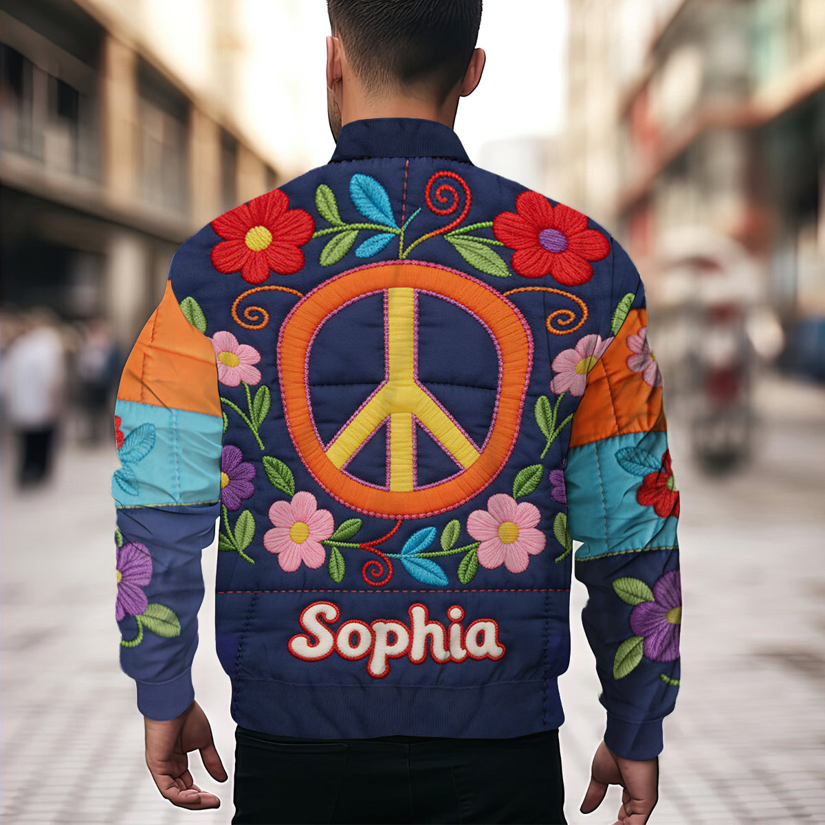 Paix, amour et lumière - Veste bomber hippie personnalisée