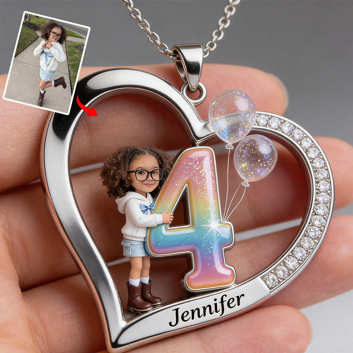 Custom Any Photo - Personalized Kid Shaped Metal Pendant Necklace