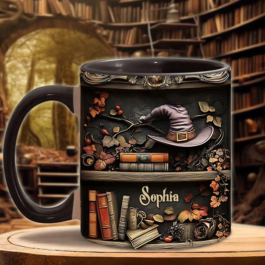 Mug personnalisé « Chapeau et Livres » avec motif sorcière