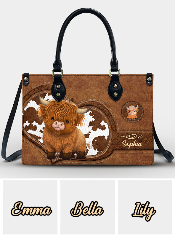 Cute Highland Cow - Personalized Highland Cow Leather Handbag