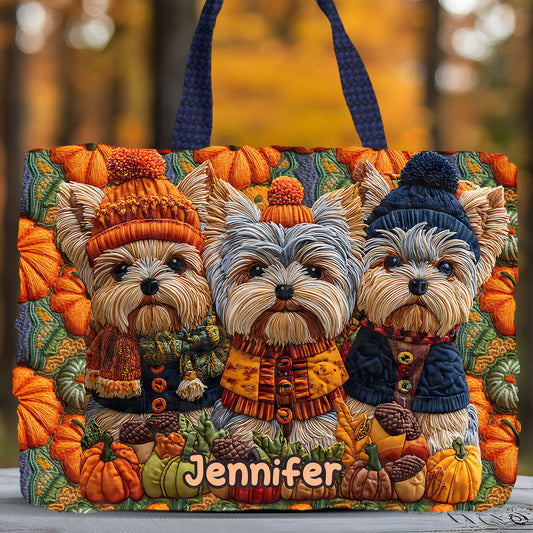 Sac fourre-tout matelassé personnalisé Yorkshire Terriers - Autumn Dog