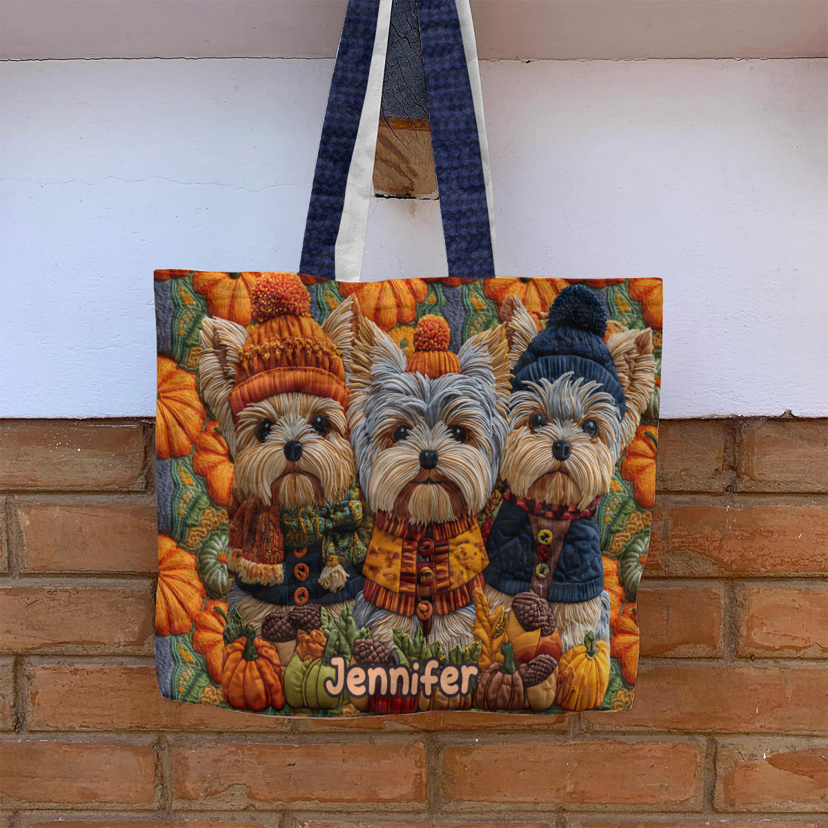 Autumn Dog - Personalized Yorkshire Terriers Quilted Tote Bag