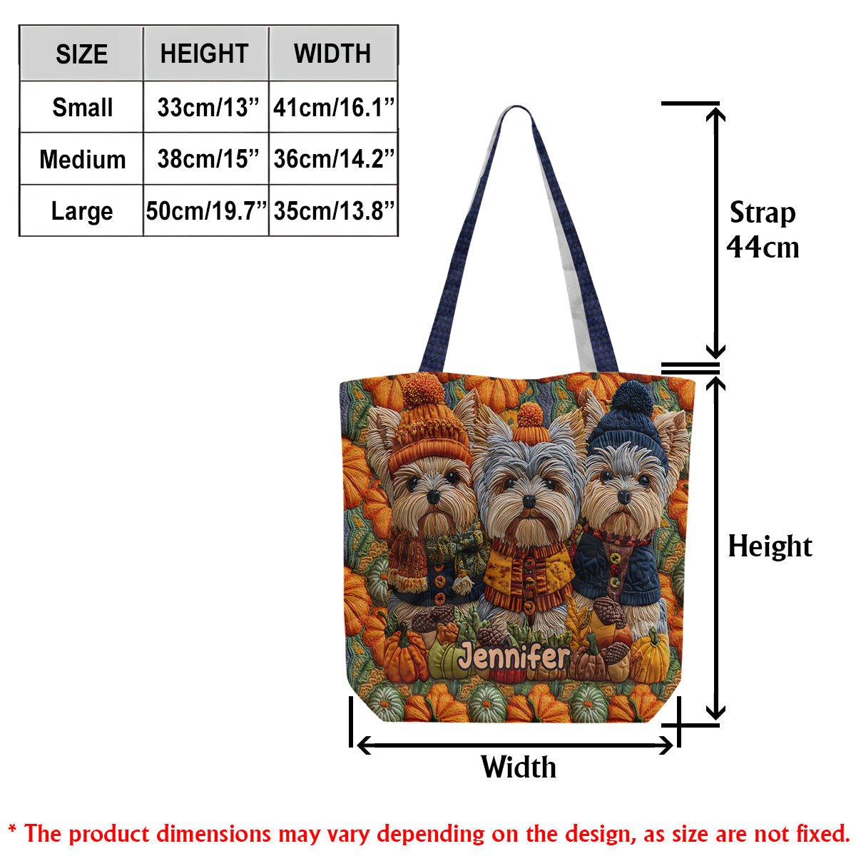 Autumn Dog - Personalized Yorkshire Terriers Quilted Tote Bag