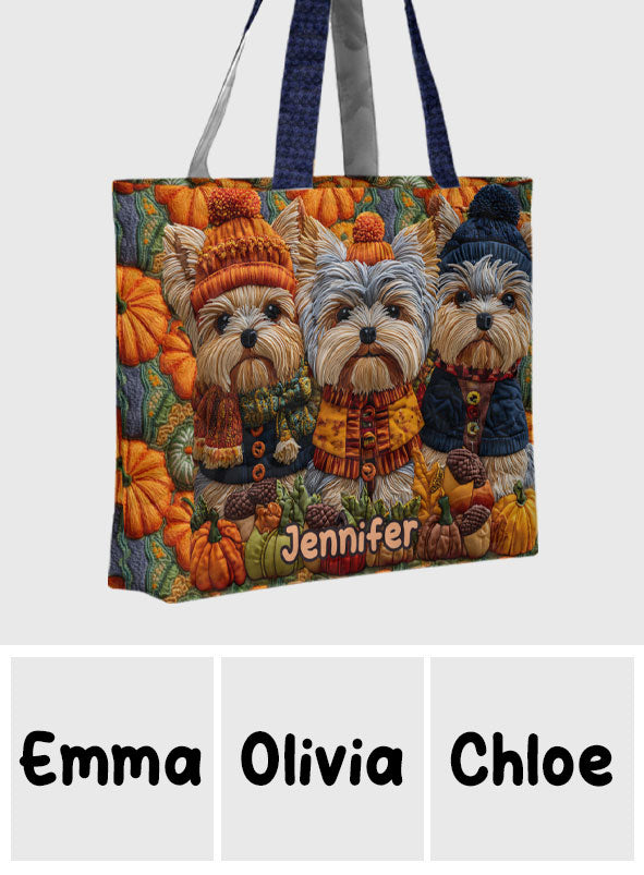 Autumn Dog - Personalized Yorkshire Terriers Quilted Tote Bag