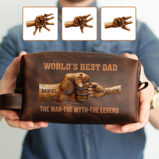 Meilleur papa du monde - Trousse de toilette en cuir personnalisée pour papa