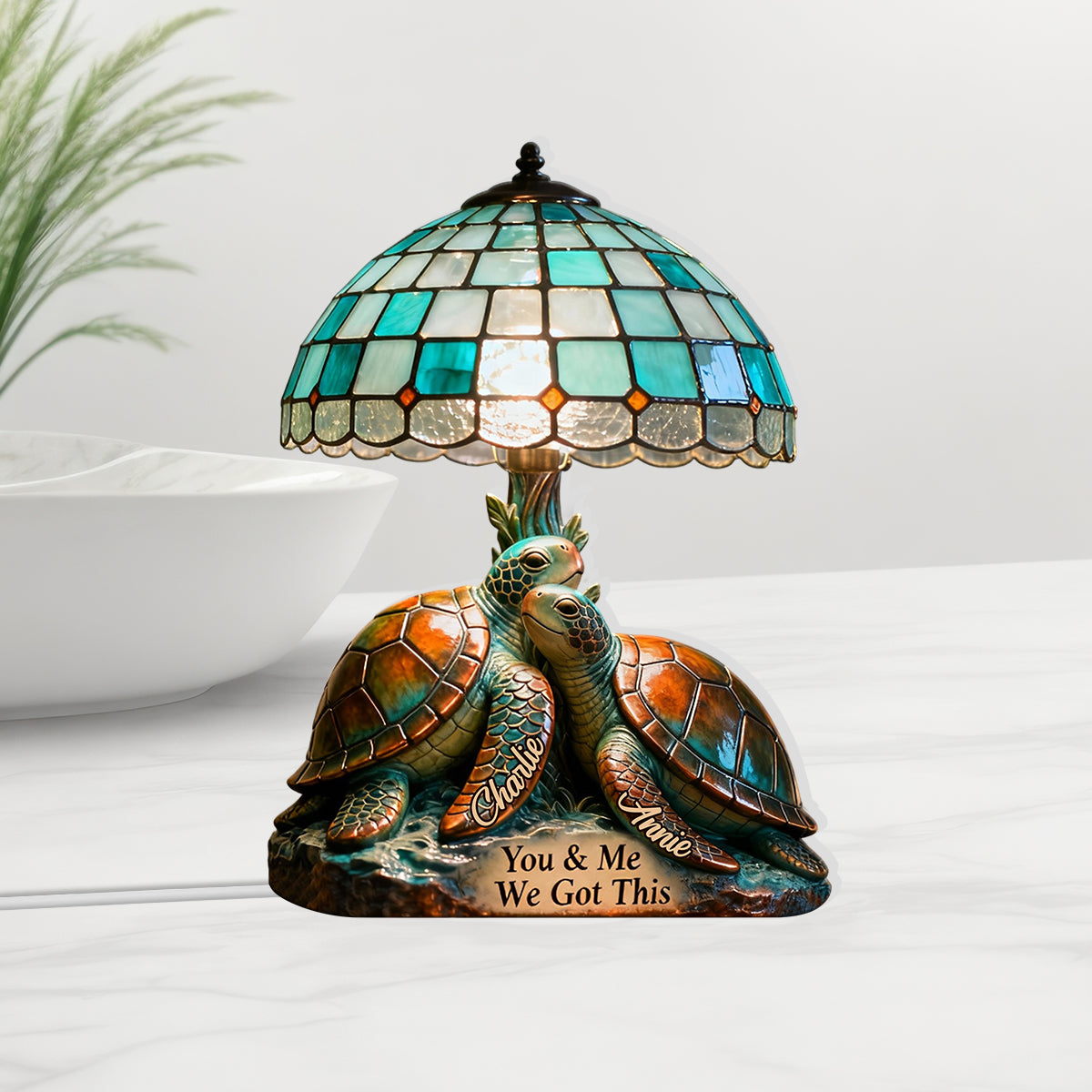 Toi et moi, on gère ! - Veilleuse LED personnalisée en acrylique en forme de tortue