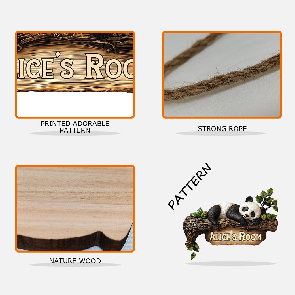 Panneau de chambre Panda mignon - Panneau en bois personnalisé pour les amoureux des pandas