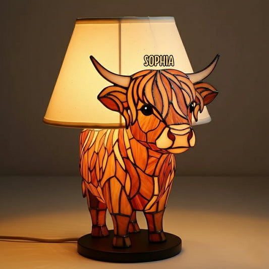Lampe de table Vache des Highlands mignonne - Veilleuse LED acrylique personnalisée en forme de vache des Highlands