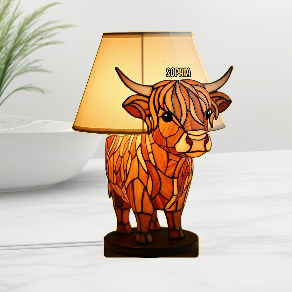 Lampe de table Vache des Highlands mignonne - Veilleuse LED acrylique personnalisée en forme de vache des Highlands