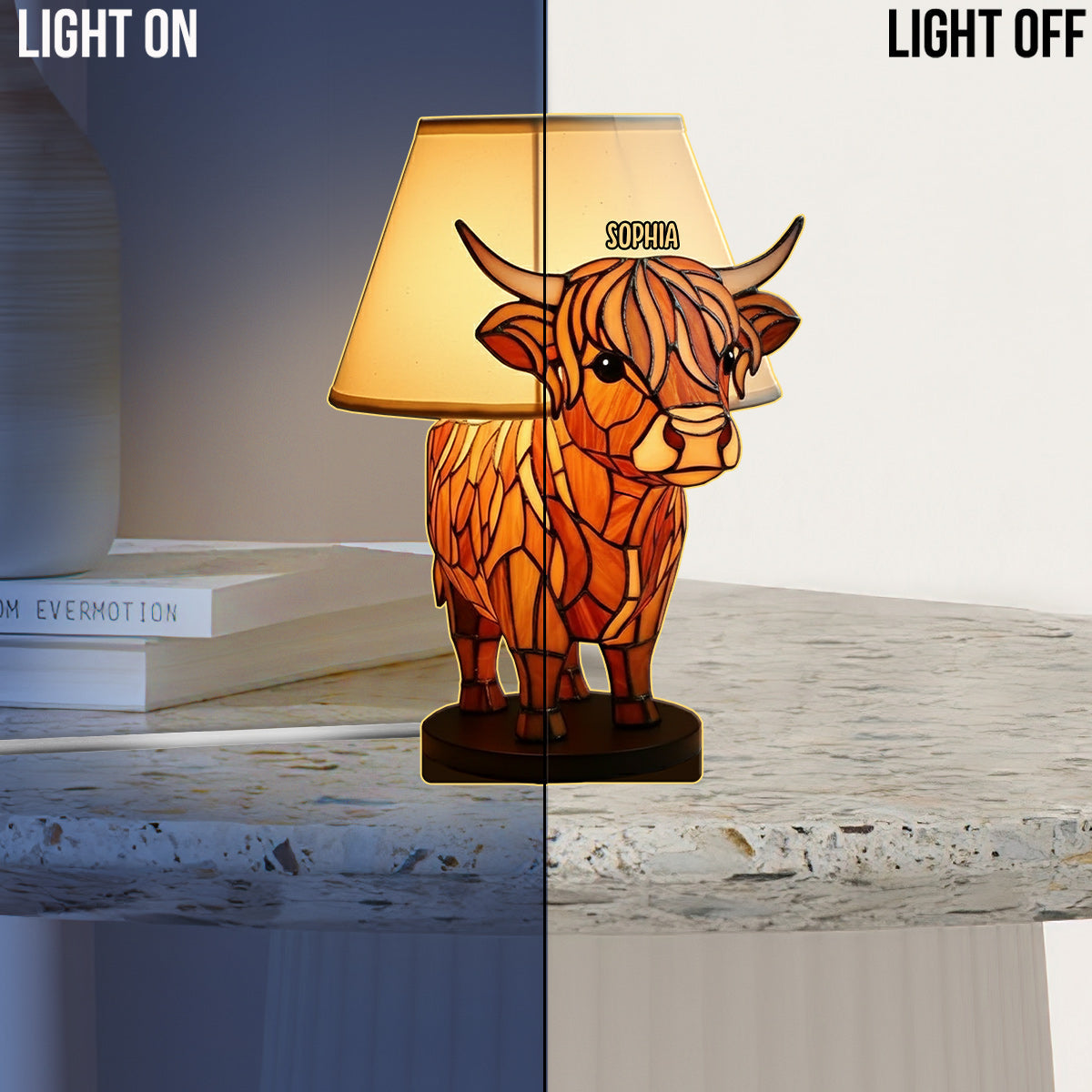 Lampe de table Vache des Highlands mignonne - Veilleuse LED acrylique personnalisée en forme de vache des Highlands