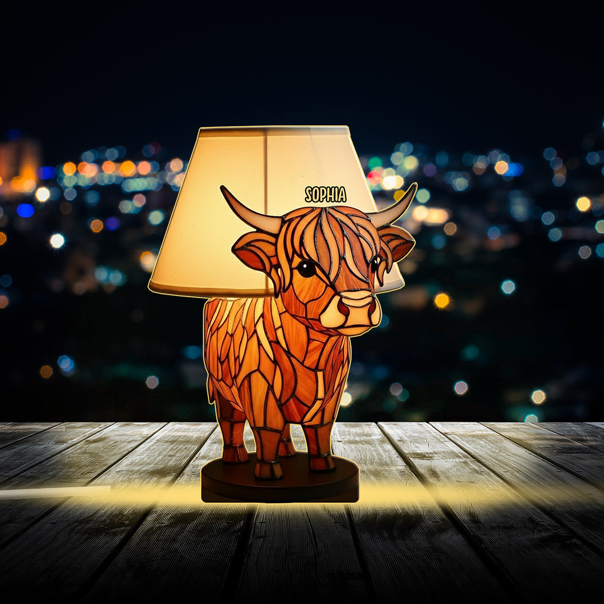 Lampe de table Vache des Highlands mignonne - Veilleuse LED acrylique personnalisée en forme de vache des Highlands
