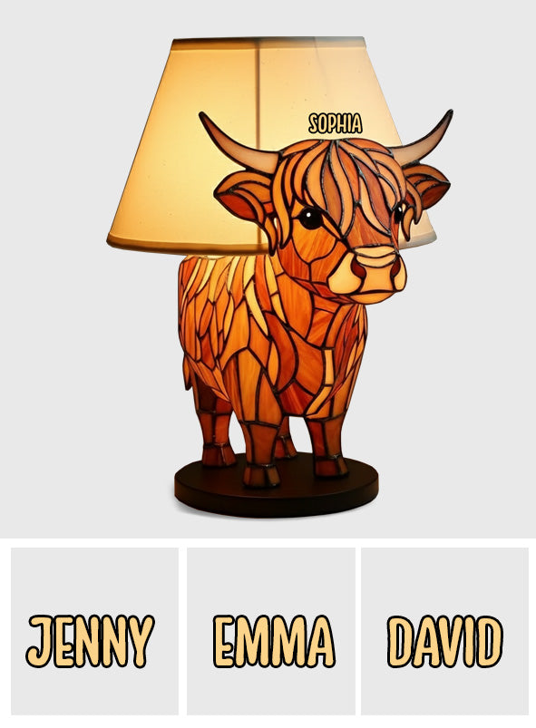 Lampe de table Vache des Highlands mignonne - Veilleuse LED acrylique personnalisée en forme de vache des Highlands