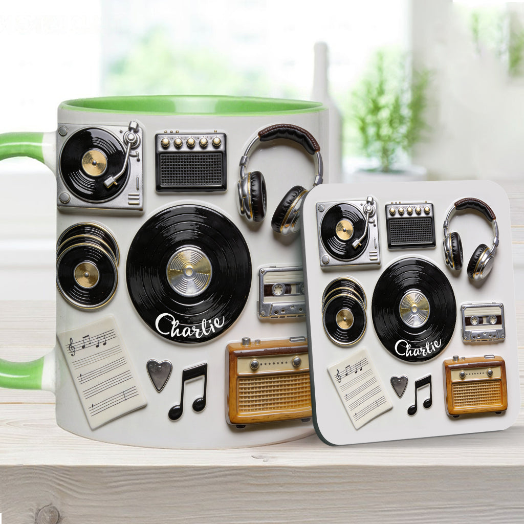 J'adore le vinyle - Mug et sous-verre personnalisés avec motif vinyle