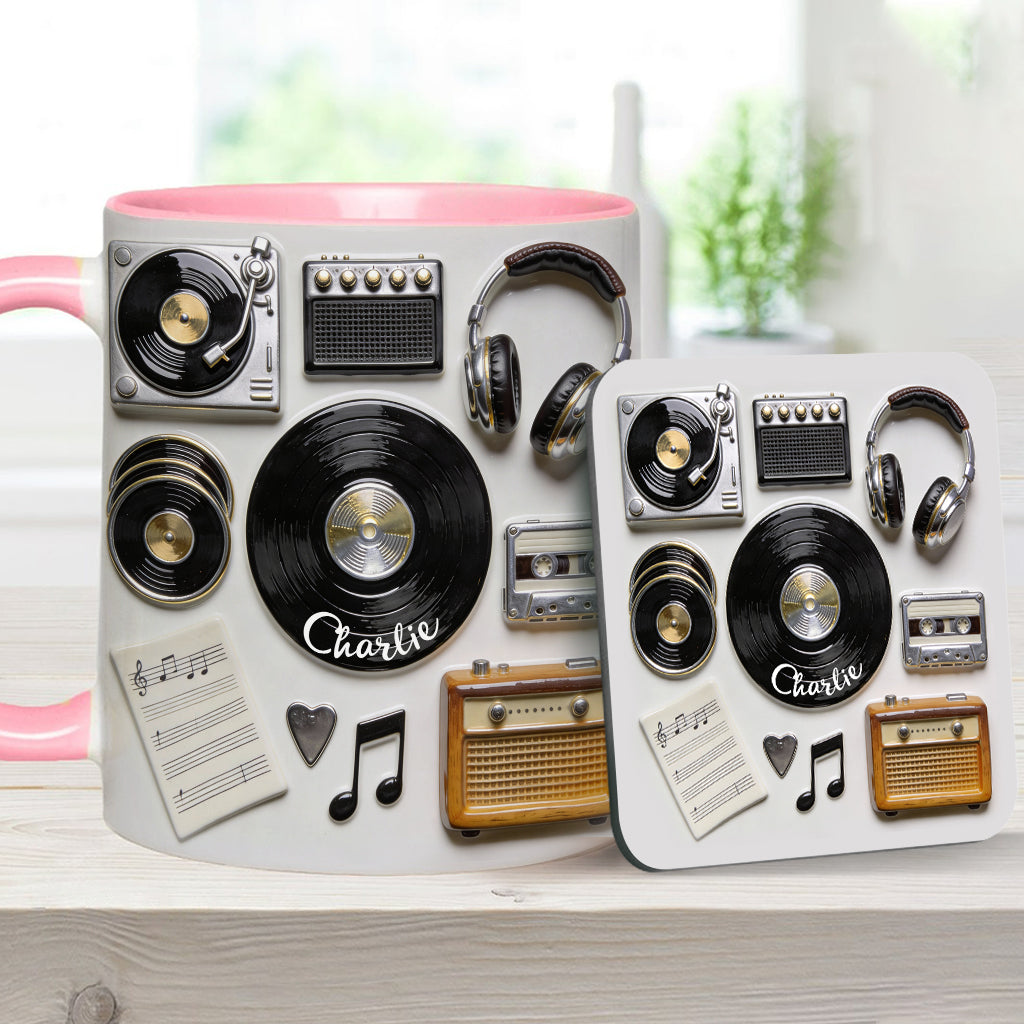 J'adore le vinyle - Mug et sous-verre personnalisés avec motif vinyle