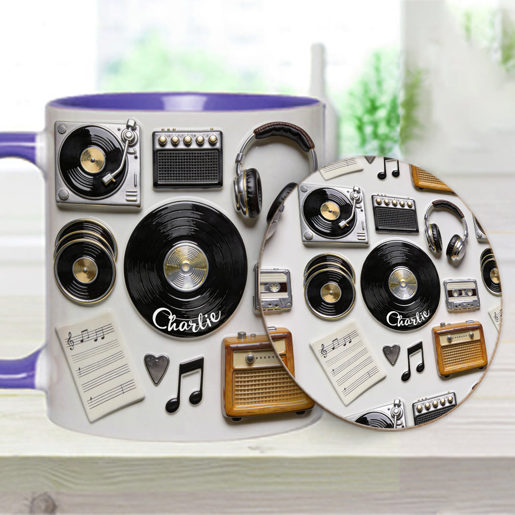 J'adore le vinyle - Mug et sous-verre personnalisés avec motif vinyle