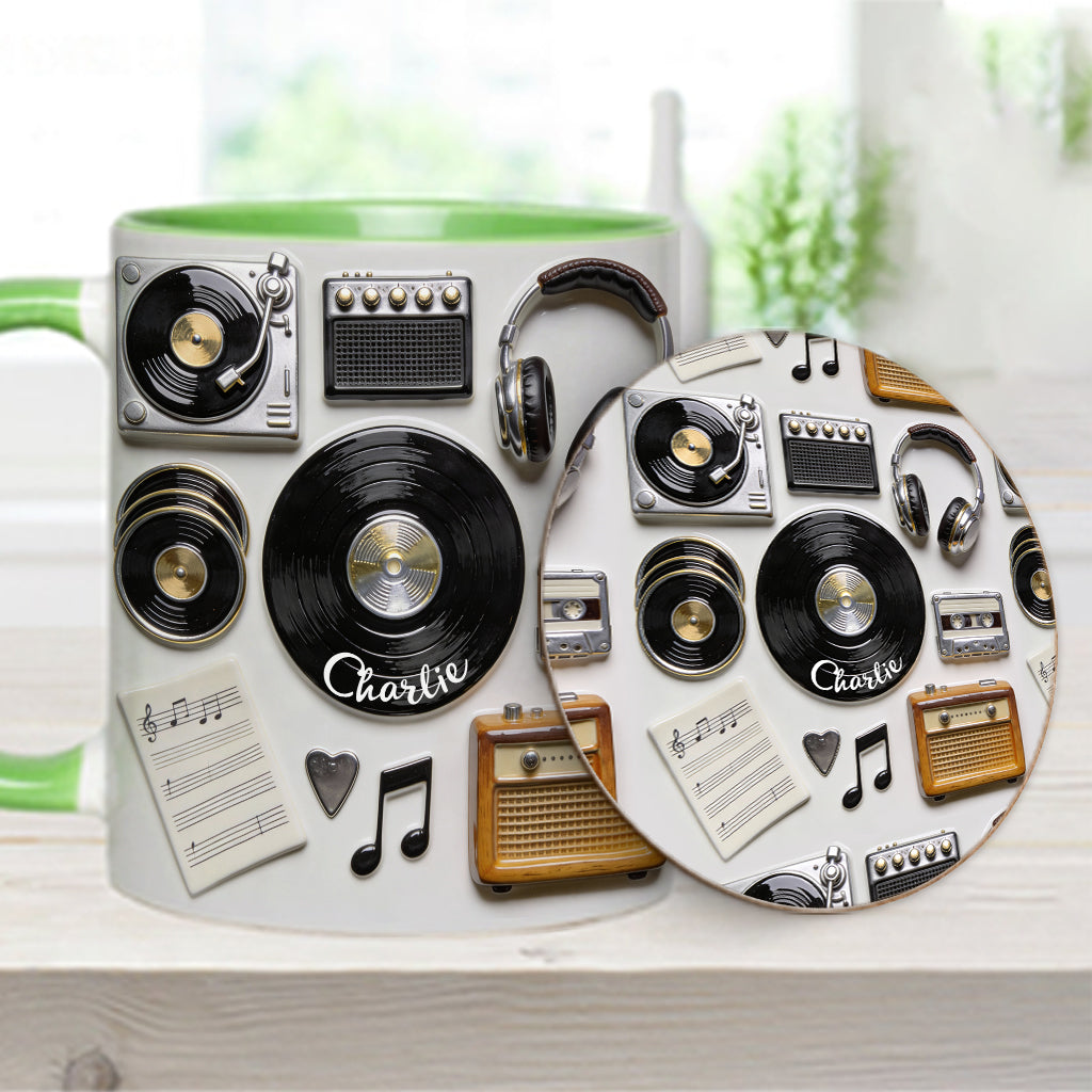 J'adore le vinyle - Mug et sous-verre personnalisés avec motif vinyle