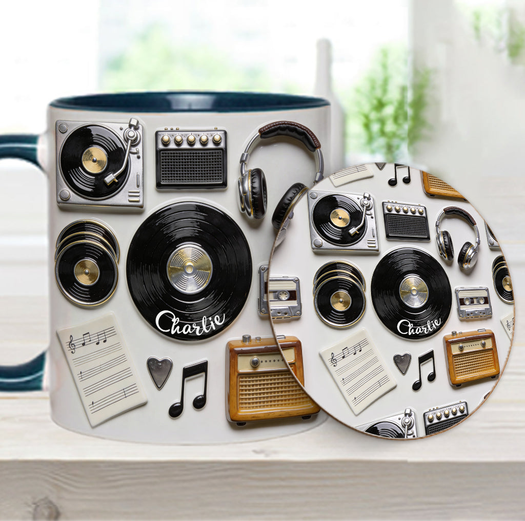 J'adore le vinyle - Mug et sous-verre personnalisés avec motif vinyle