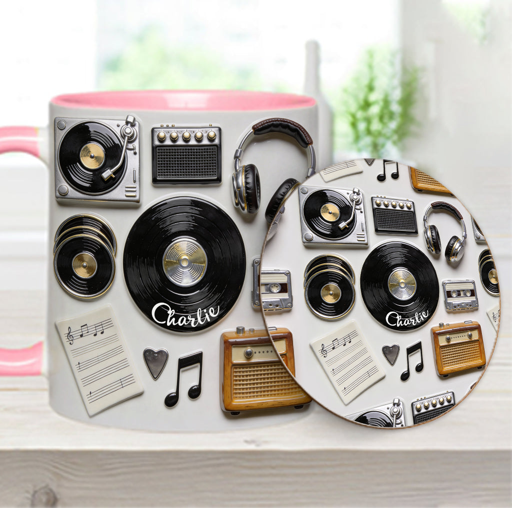 J'adore le vinyle - Mug et sous-verre personnalisés avec motif vinyle