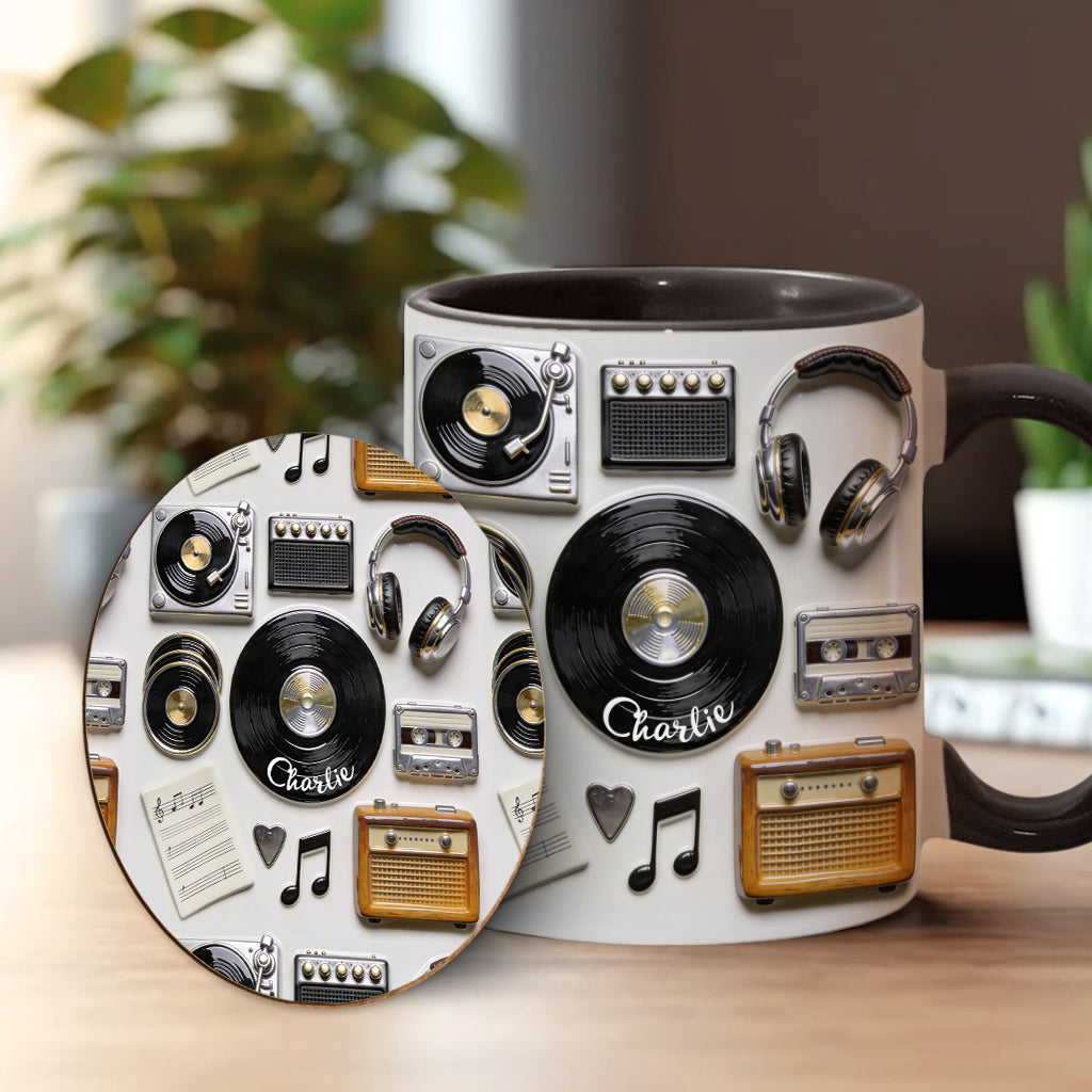 J'adore le vinyle - Mug et sous-verre personnalisés avec motif vinyle