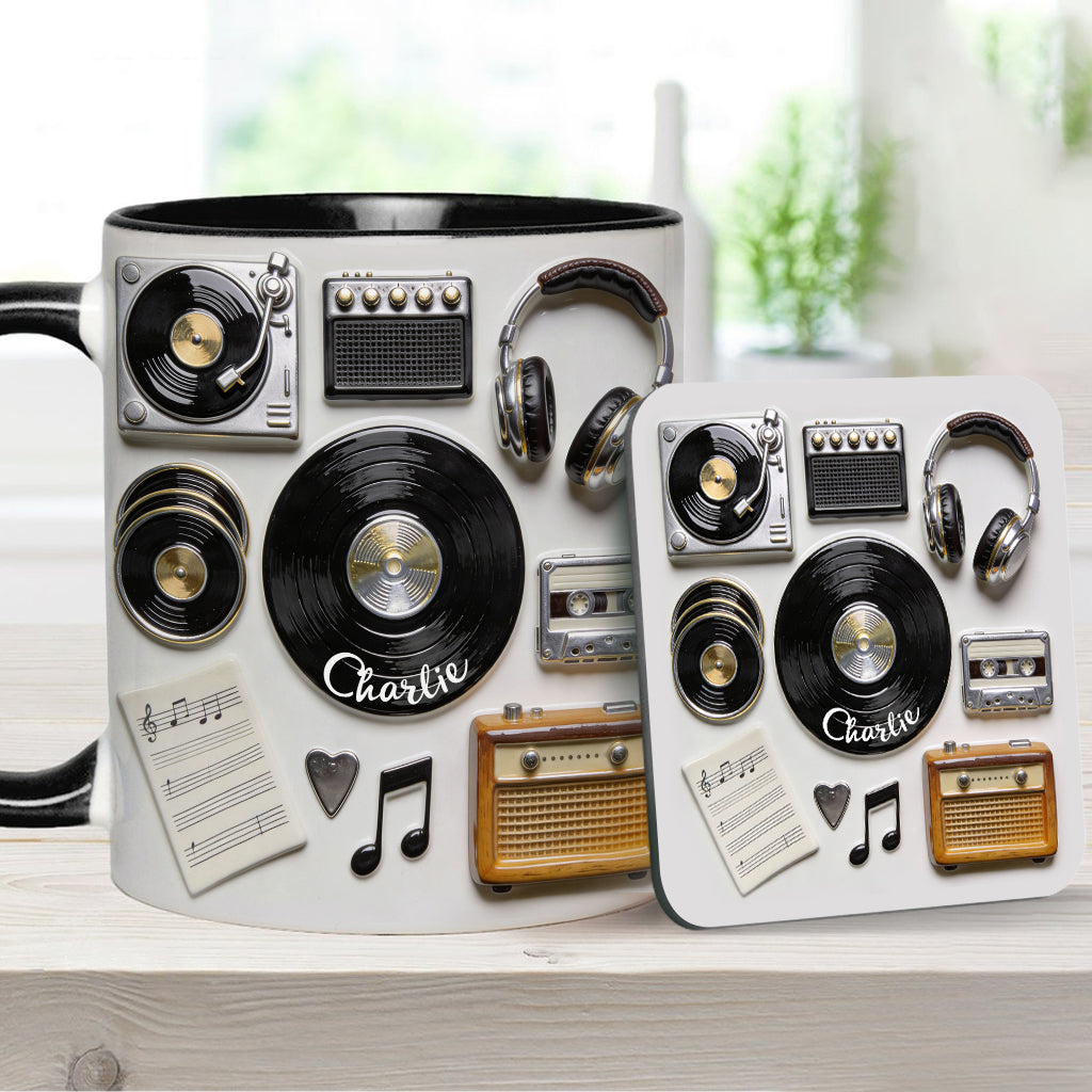 J'adore le vinyle - Mug et sous-verre personnalisés avec motif vinyle