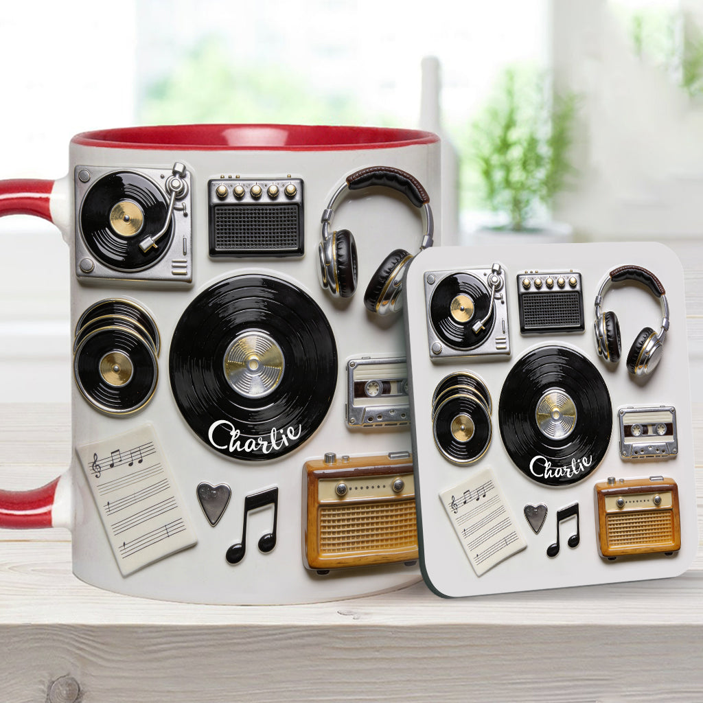 J'adore le vinyle - Mug et sous-verre personnalisés avec motif vinyle