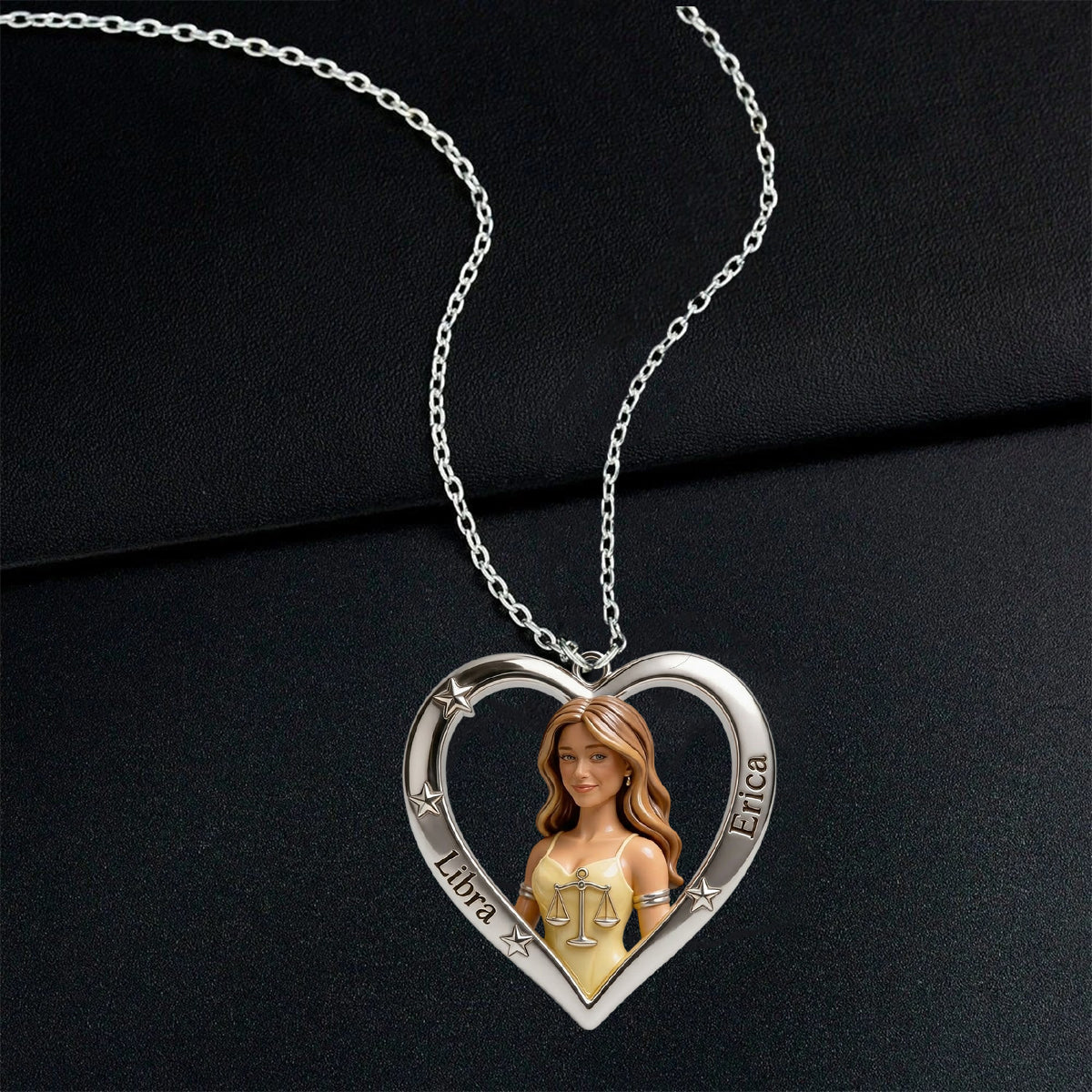 Any Photo Zodiac Sign - Personalized Horoscope Shaped Metal Pendant Necklace