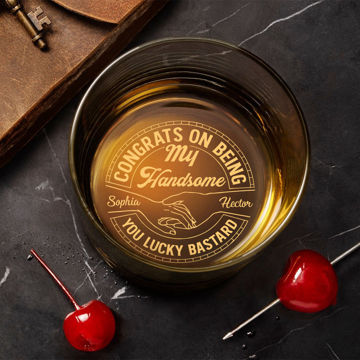 Félicitations pour être mon mari ! – Verre à whisky gravé personnalisé pour couple