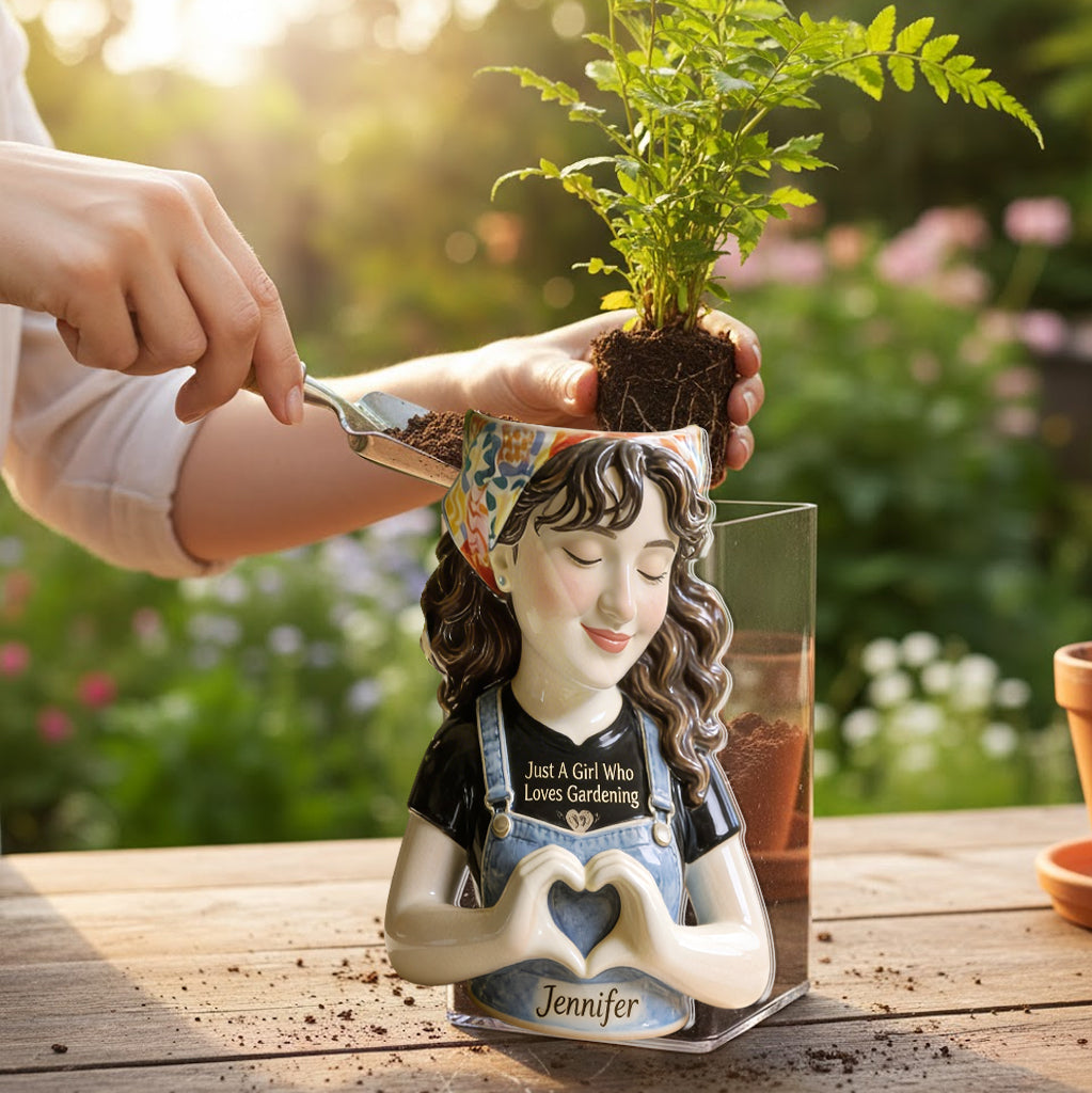 Just A Girl Who Loves Gardening - Personalized Gardening Acrylic Pot
