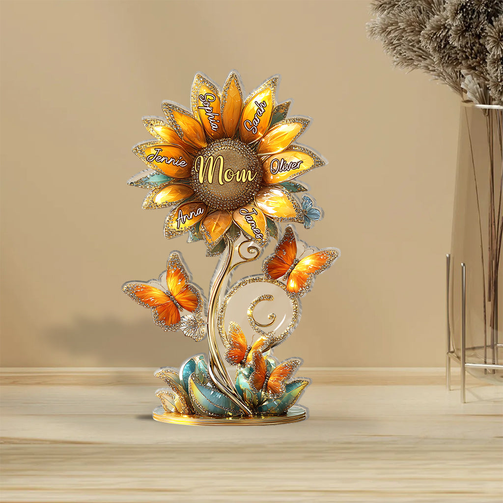 Magnifique cadeau tournesol pour maman, grand-mère - Plaque acrylique personnalisée en forme de tournesol