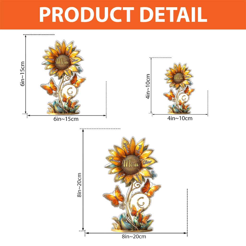 Magnifique cadeau tournesol pour maman, grand-mère - Plaque acrylique personnalisée en forme de tournesol