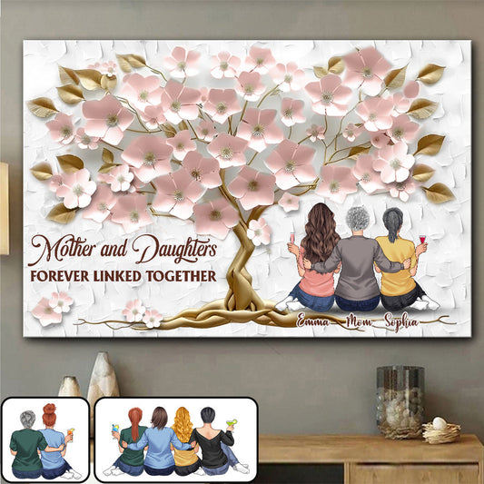 Mère et filles liées à jamais - Toile et affiche personnalisées pour maman